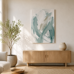 Le Souffle Doux – Tableau Abstrait Vert et Beige