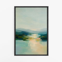 Matin calme – Tableau paysage abstrait bleu et vert