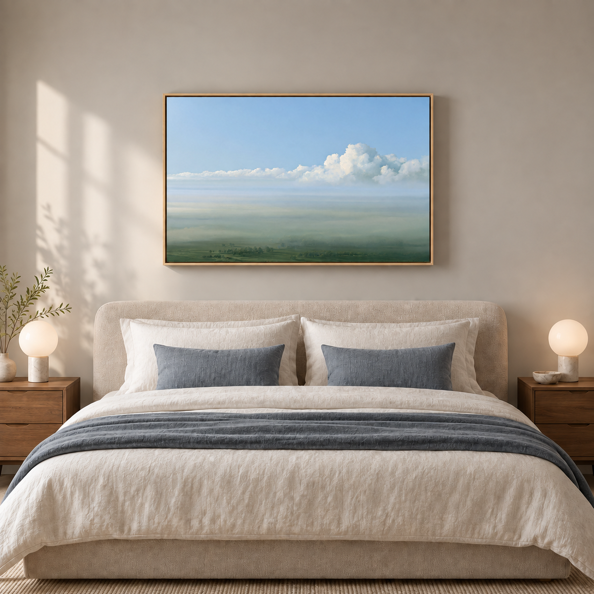 Pastorale – Tableau paysage ciel bleu et vert sauge