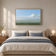 Pastorale – Tableau paysage ciel bleu et vert sauge