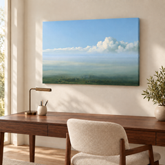 Pastorale – Tableau paysage ciel bleu et vert sauge
