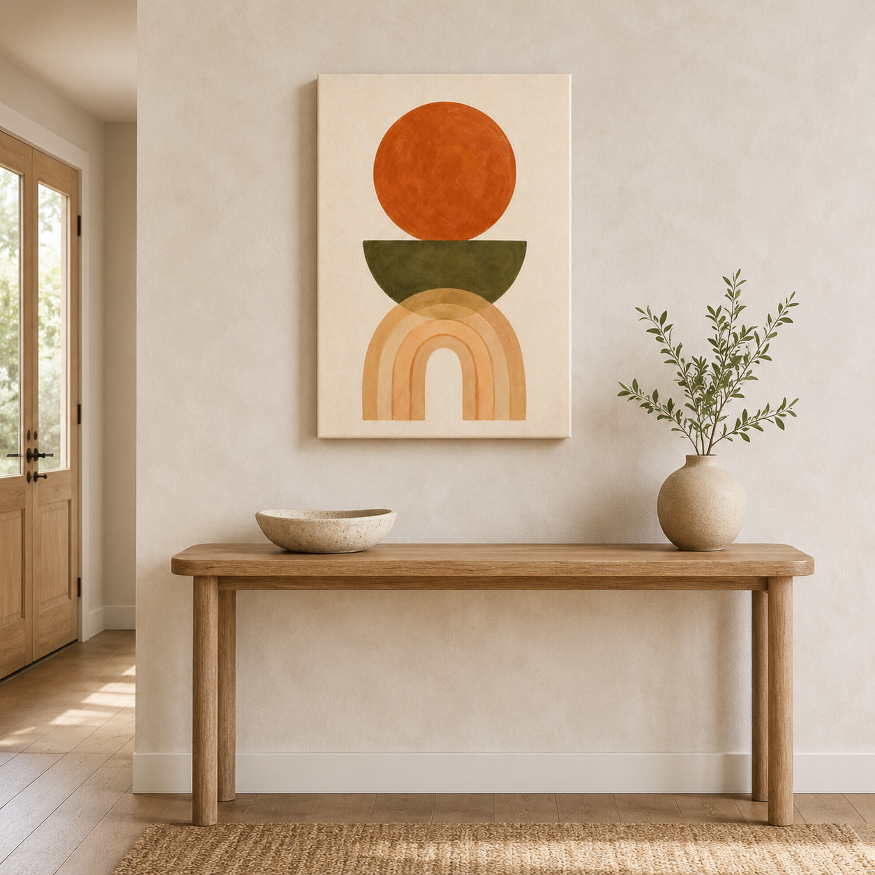 Équilibre Solaire – Tableau Abstrait Terracotta et Beige