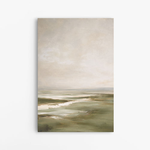Tableau paysage minimaliste vert sourd et beige