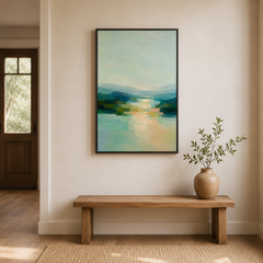 Matin calme – Tableau paysage abstrait bleu et vert