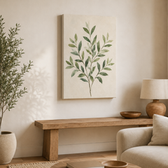 Herbier moderne – Tableau feuillage vert sur fond beige