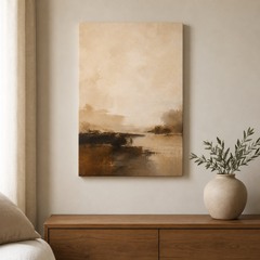 Horizon ocre – Tableau paysage abstrait beige et marron