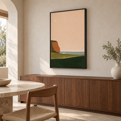 Rivage d'Ys – Tableau paysage falaise rose pêche et vert sapin