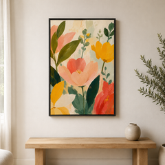 Éclat végétal – Tableau motif floral aux couleurs chaudes