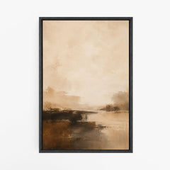 Horizon ocre – Tableau paysage abstrait beige et marron