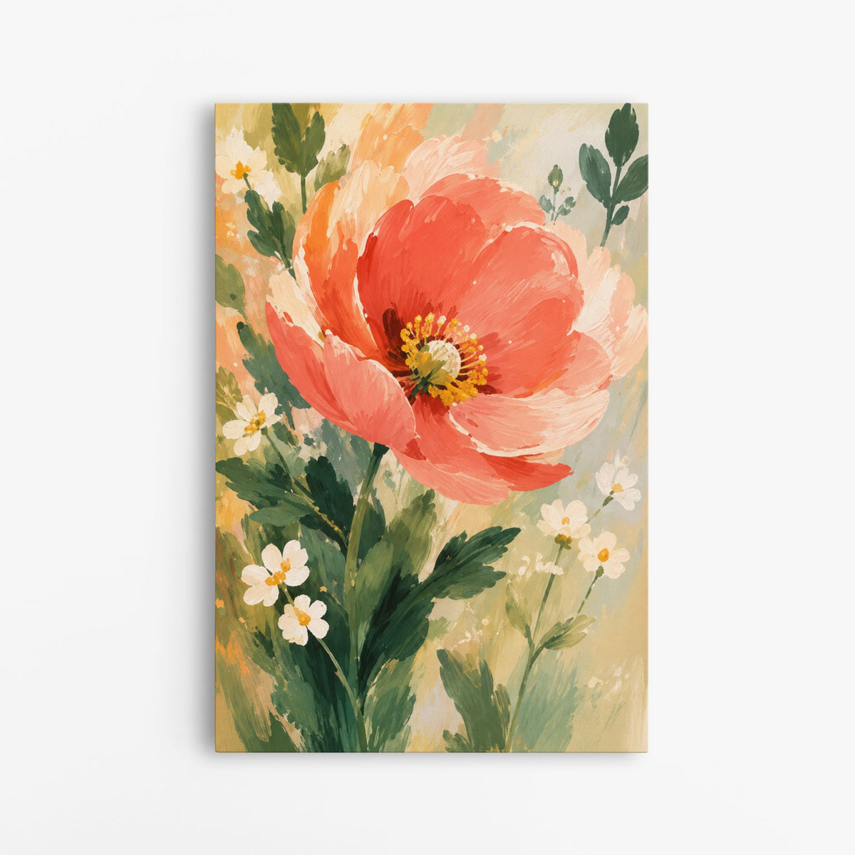Pétales au soleil – Tableau botanique fleur corail