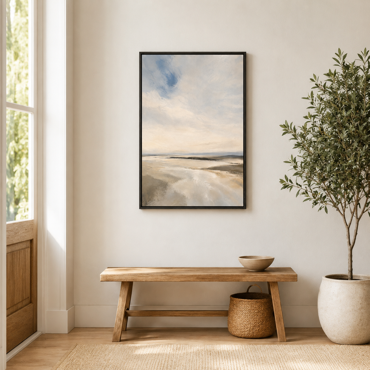 Épure Marine – Tableau paysage côtier beige