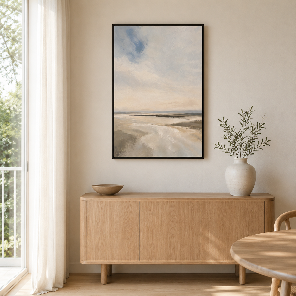 Épure Marine – Tableau paysage côtier beige