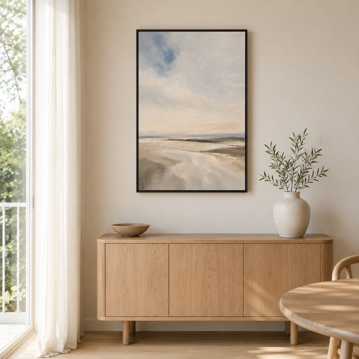 Épure Marine – Tableau paysage côtier beige