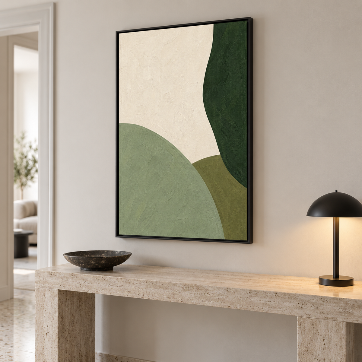 Bocage – Tableau abstrait vert sauge et crème