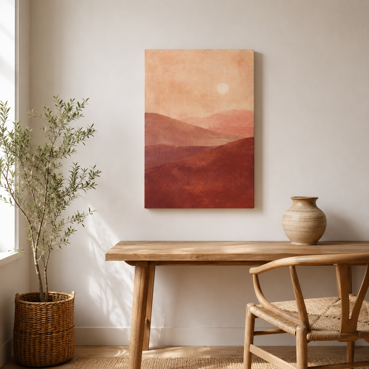 Horizon ocre – Tableau paysage abstrait terracotta