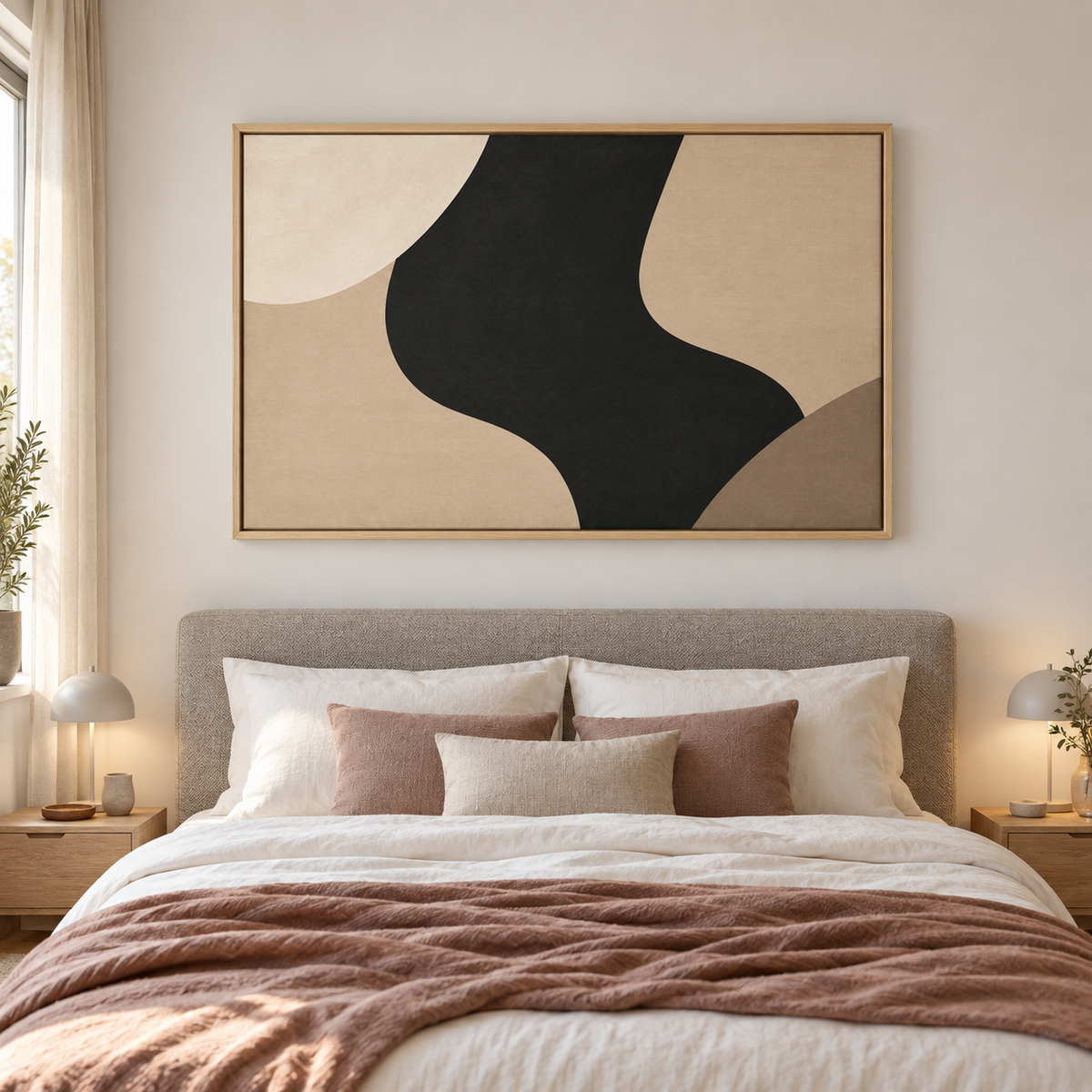 Encre et sable – Tableau abstrait noir et beige