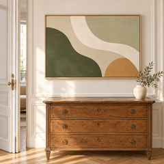 Méandre – Tableau abstrait vert olive et beige