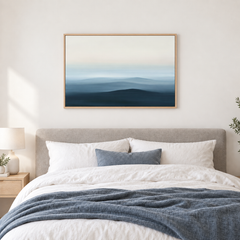Les lointains – Tableau paysage montagnes bleu nuit et crème