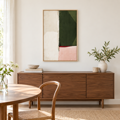 Lisière – Tableau abstrait vert olive et rose poudré