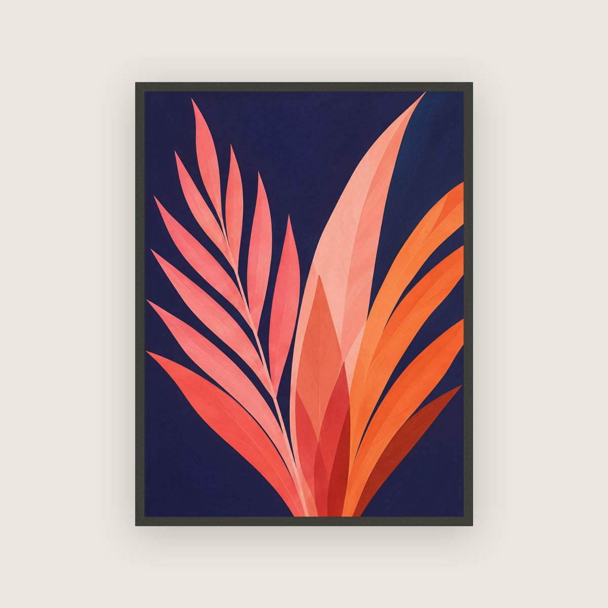 Brasa – Affiche feuillage corail et bleu nuit