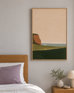 Rivage d'Ys – Tableau paysage falaise rose pêche et vert sapin