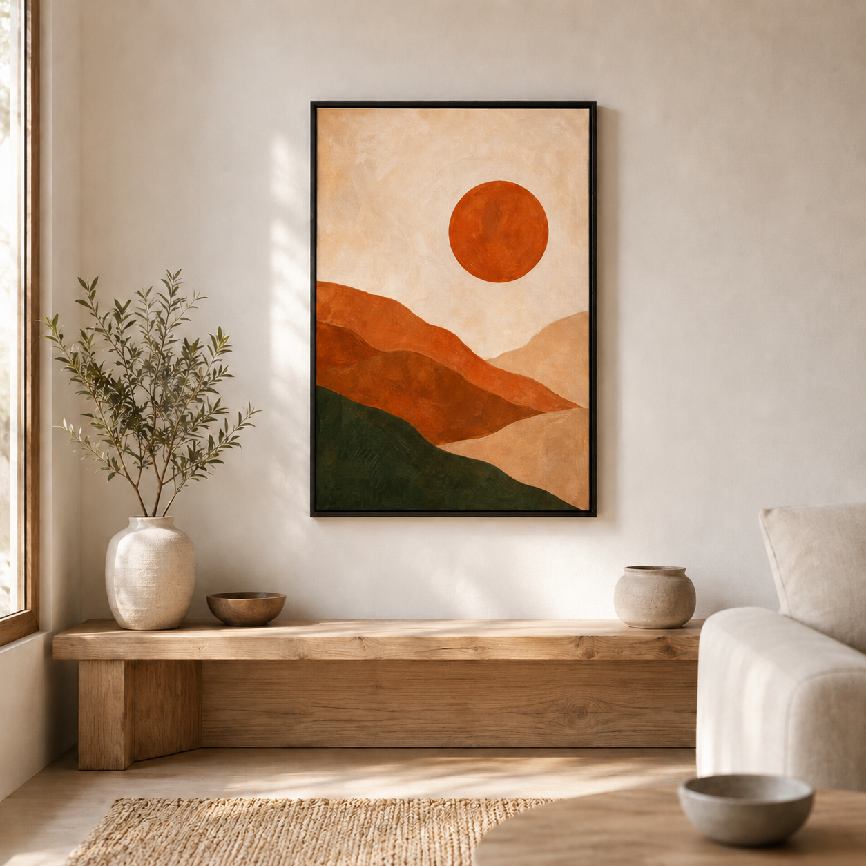 L'Heure Chaude – Tableau Abstrait Paysage Terracotta