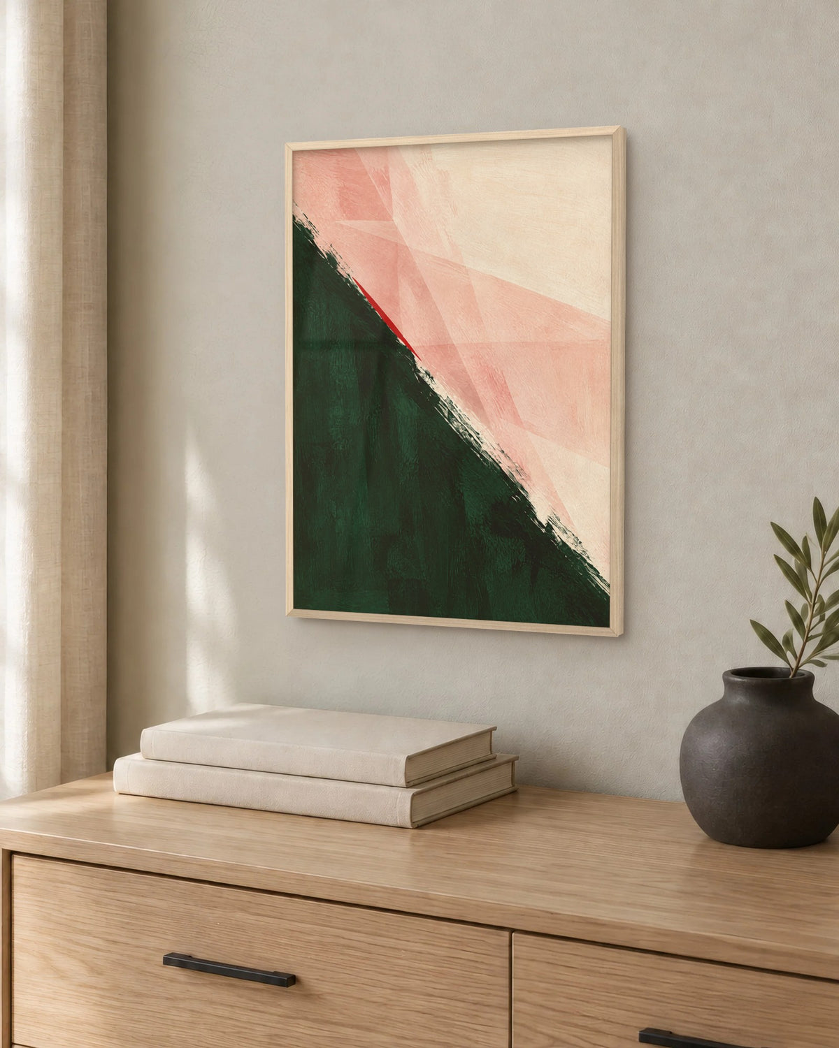 Coup de vent – Affiche abstraite vert et rose