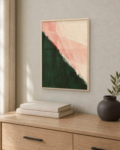 Coup de vent – Affiche abstraite vert et rose