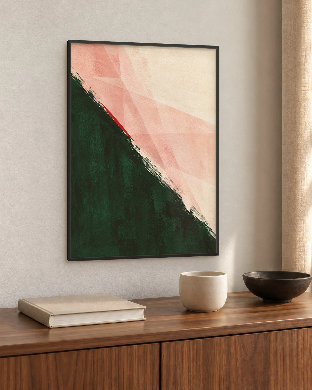 Coup de vent – Affiche abstraite vert et rose