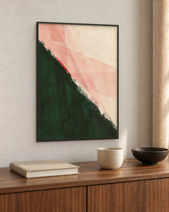 Coup de vent – Affiche abstraite vert et rose