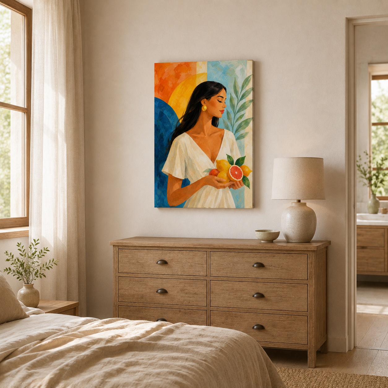 Un Matin au Sud – Tableau Femme et Fruits