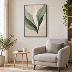 Sève – Tableau botanique feuilles vert sauge et beige