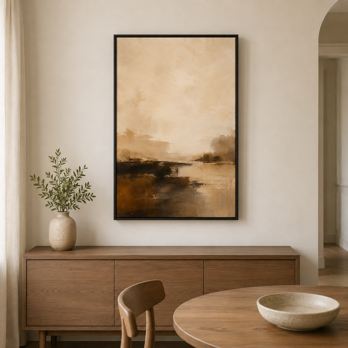 Horizon ocre – Tableau paysage abstrait beige et marron