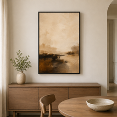 Horizon ocre – Tableau paysage abstrait beige et marron