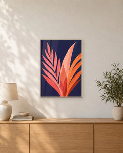 Brasa – Affiche feuillage corail et bleu nuit