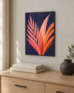 Brasa – Affiche feuillage corail et bleu nuit
