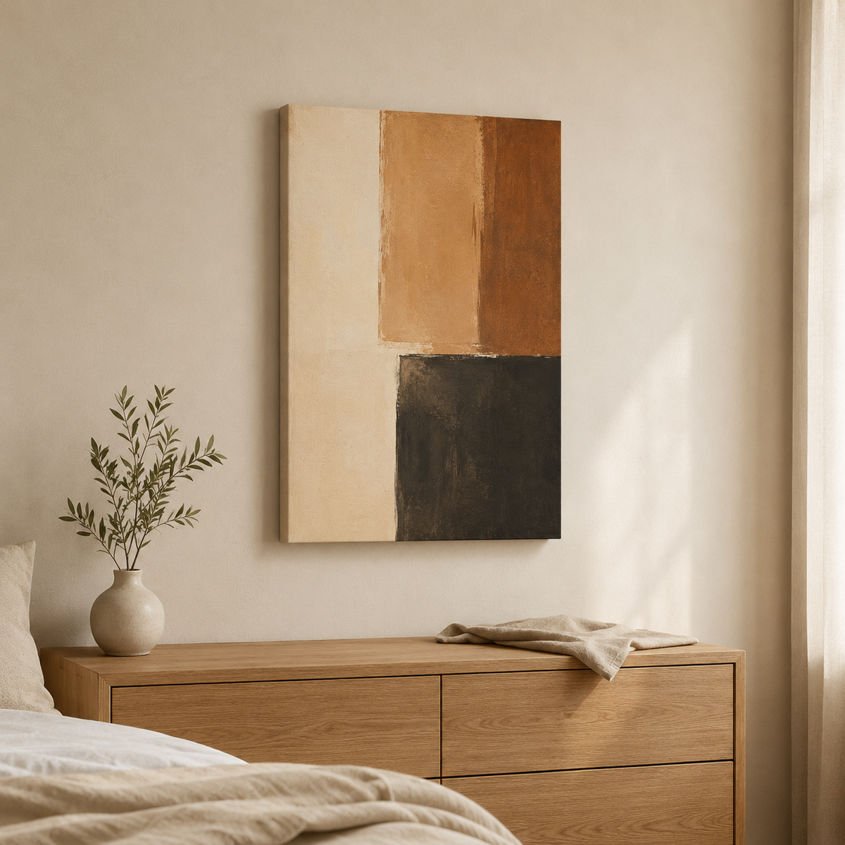 Ombre et ocre – Tableau abstrait géométrique beige et brun