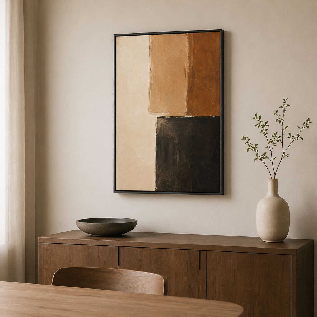 Ombre et ocre – Tableau abstrait géométrique beige et brun