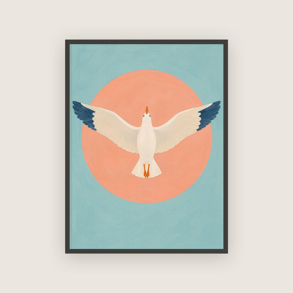 Juillet – Affiche mouette et soleil rose