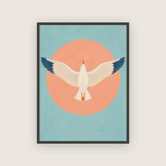 Juillet – Affiche mouette et soleil rose