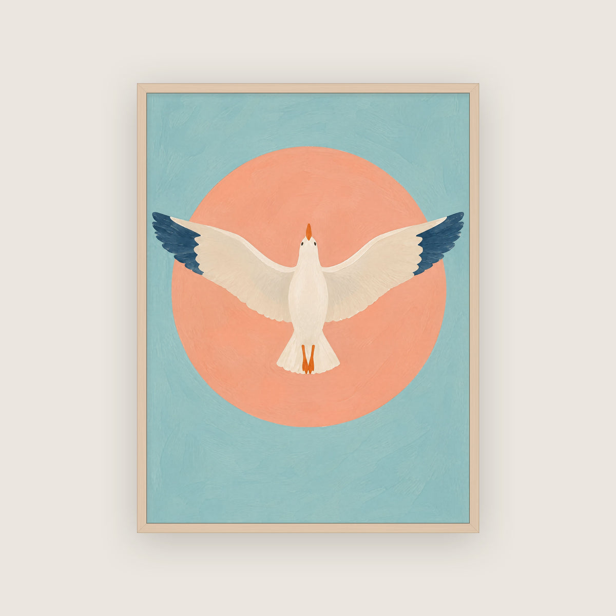 Juillet – Affiche mouette et soleil rose