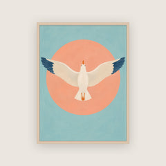 Juillet – Affiche mouette et soleil rose