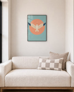 Juillet – Affiche mouette et soleil rose