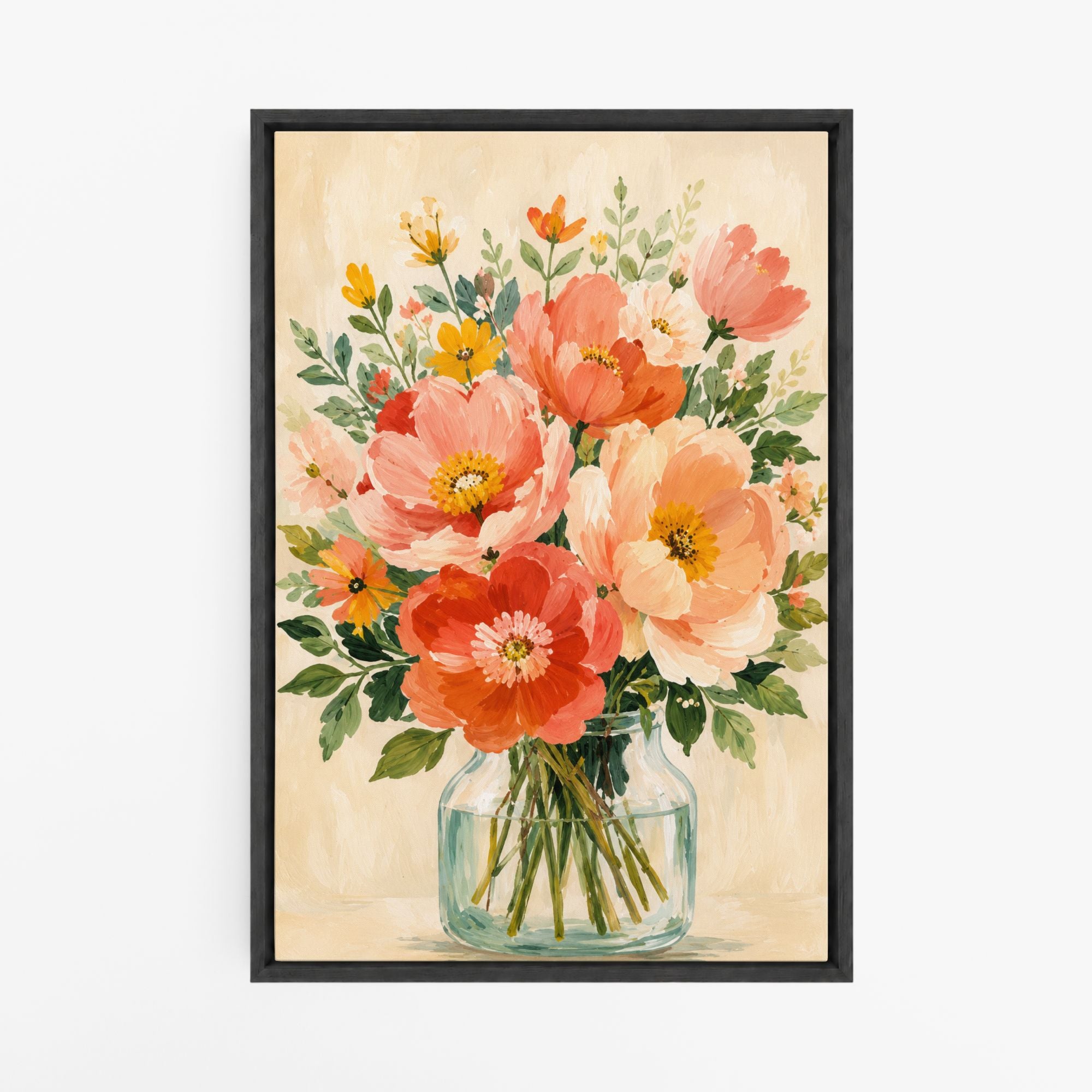 Bouquet de pivoines – Tableau fleurs colorées en vase