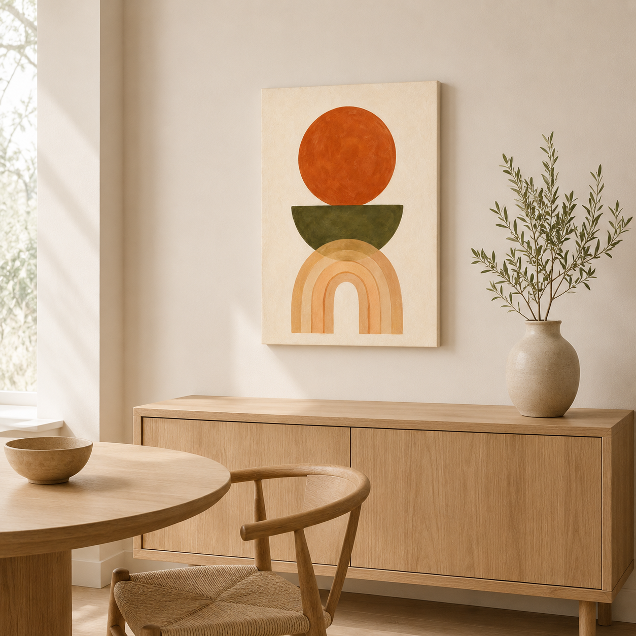 Équilibre Solaire – Tableau Abstrait Terracotta et Beige