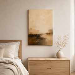 Horizon ocre – Tableau paysage abstrait beige et marron
