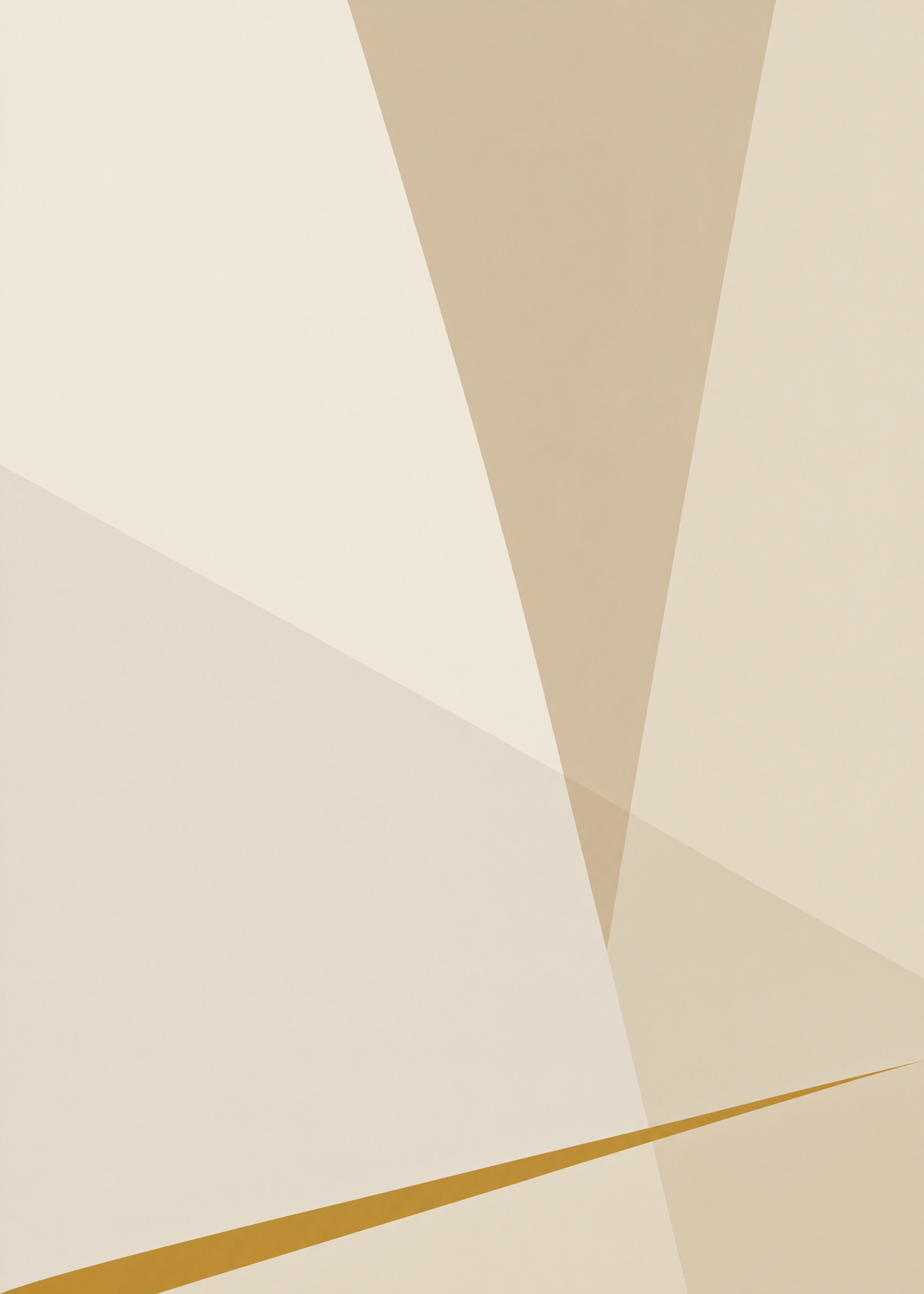 Affiche abstraite beige, plans géométriques sable et crème qui se croisent, fin trait doré en bas
