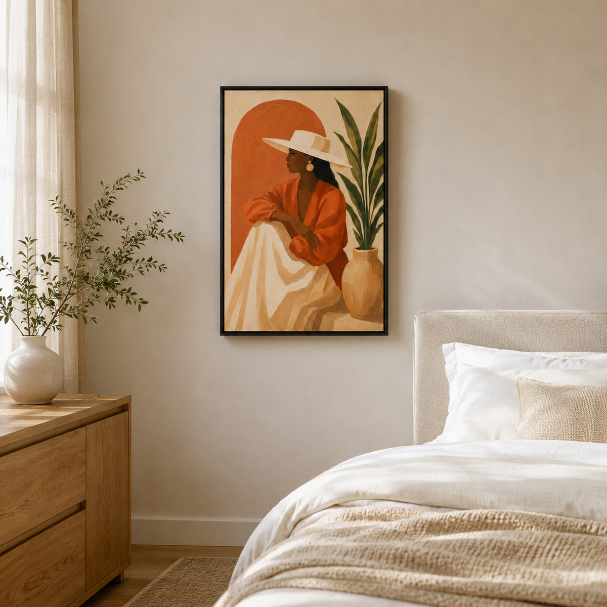 L'Ombre Douce – Tableau Femme aux Tons Terracotta