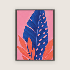 Mascaret – Affiche feuille tropicale bleu et rose