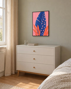 Mascaret – Affiche feuille tropicale bleu et rose